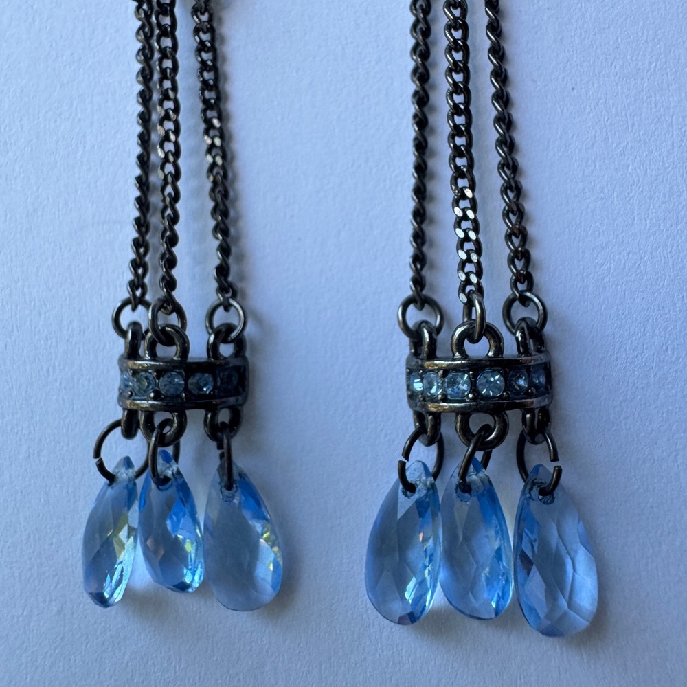 GIVENCHY Signed Blue Crystal Dangle Chain Stud Earrings - Picture 4 of 9